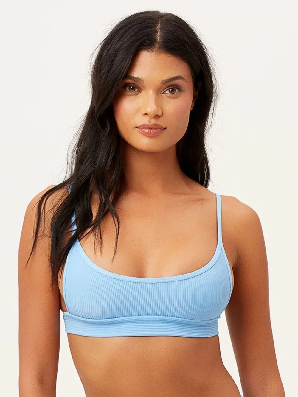 Frankie's Bikinis Sky Blue Ribbed Scoop Bralette Bikini Top